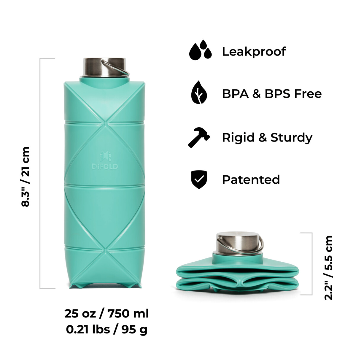 DiFOLD Origami Bottle V2展开和折叠尺寸对比