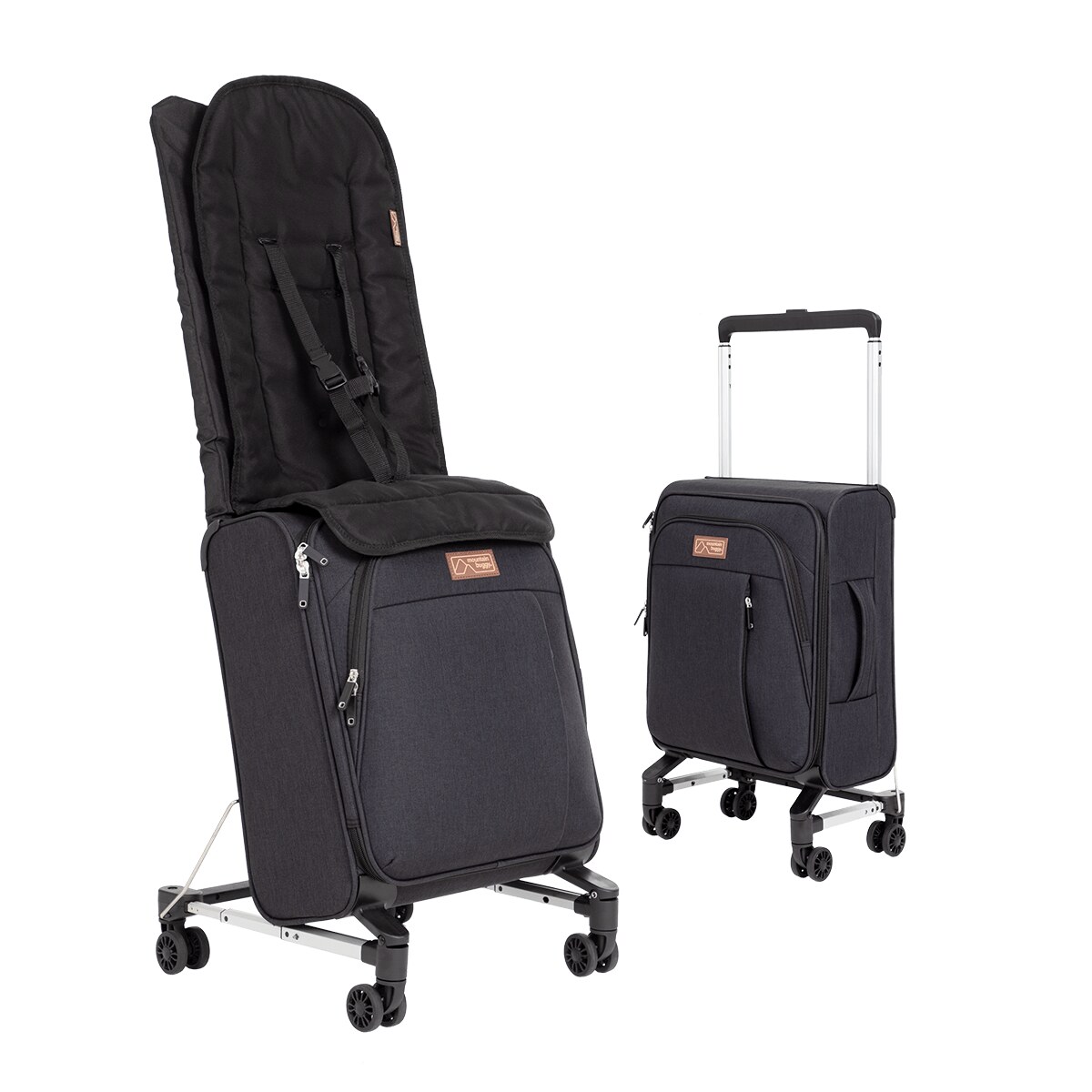 Mountain Buggy skyrider在登机箱与儿童座椅两种形态之间切换